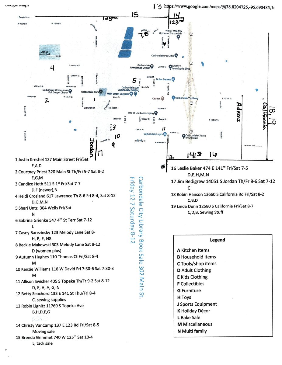Map of City Wide Yard sales